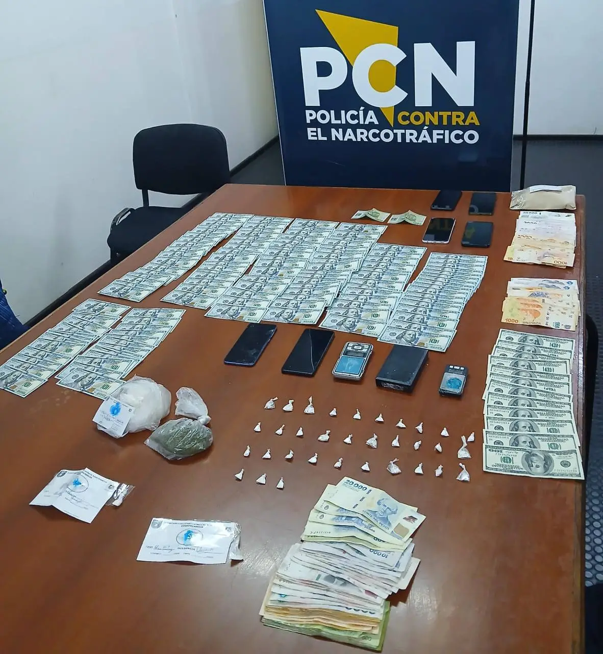 La Policía desbarató dos kioscos de droga en Guaymallén y secuestró cocaína, armas y dólares