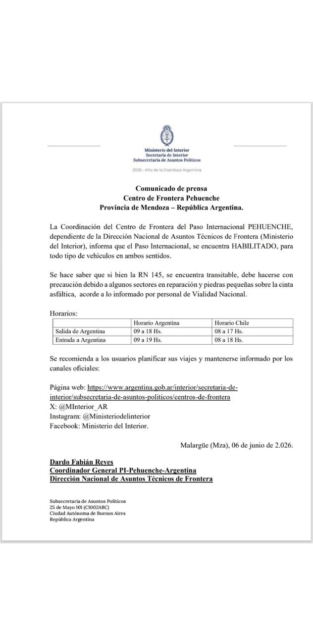 ¿Cómo se encuentran los pasos a Chile desde Mendoza?