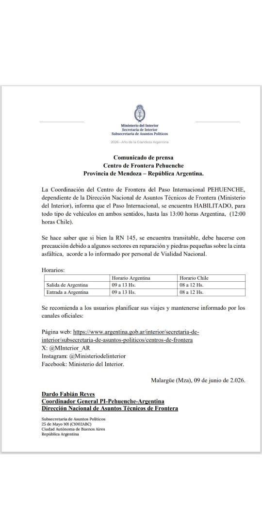 ¿Cómo siguen los pasos fronterizos a Chile desde Mendoza?