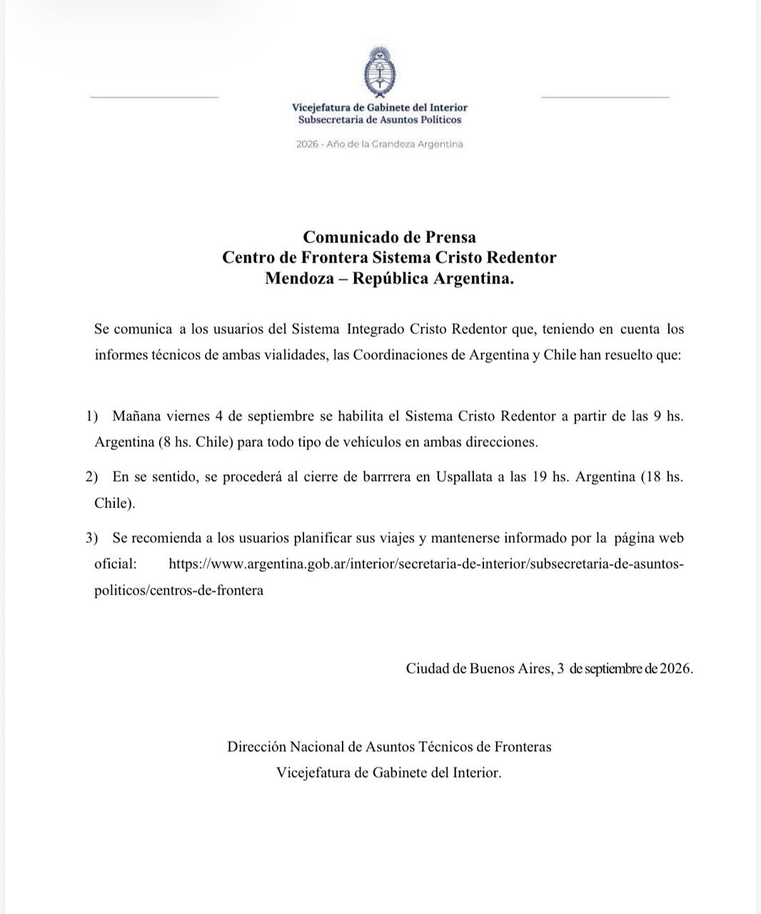 Este viernes reabre el Paso a Chile